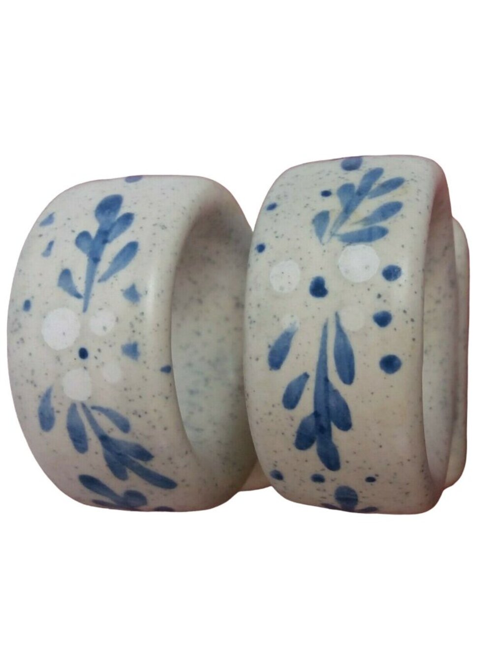 White Blue Napkin Ring Holders Hand-painted Ceramic Set of 2 Vintage Standing